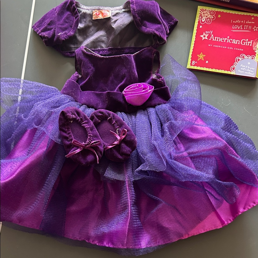American Girl Deep Purple Velvet & Tulle Fairy Dress with Rose Detail